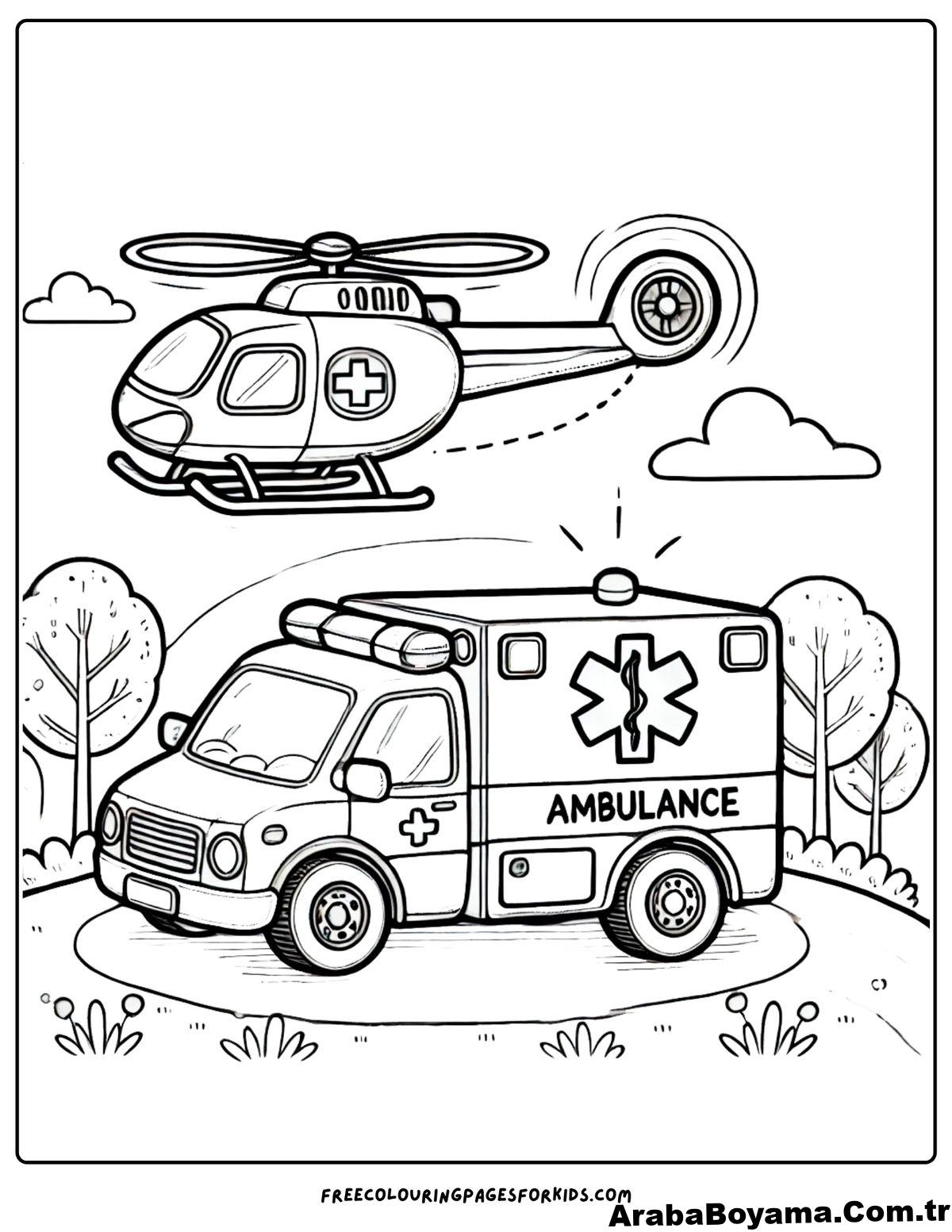 Ambulans ve Helikopter Boyama