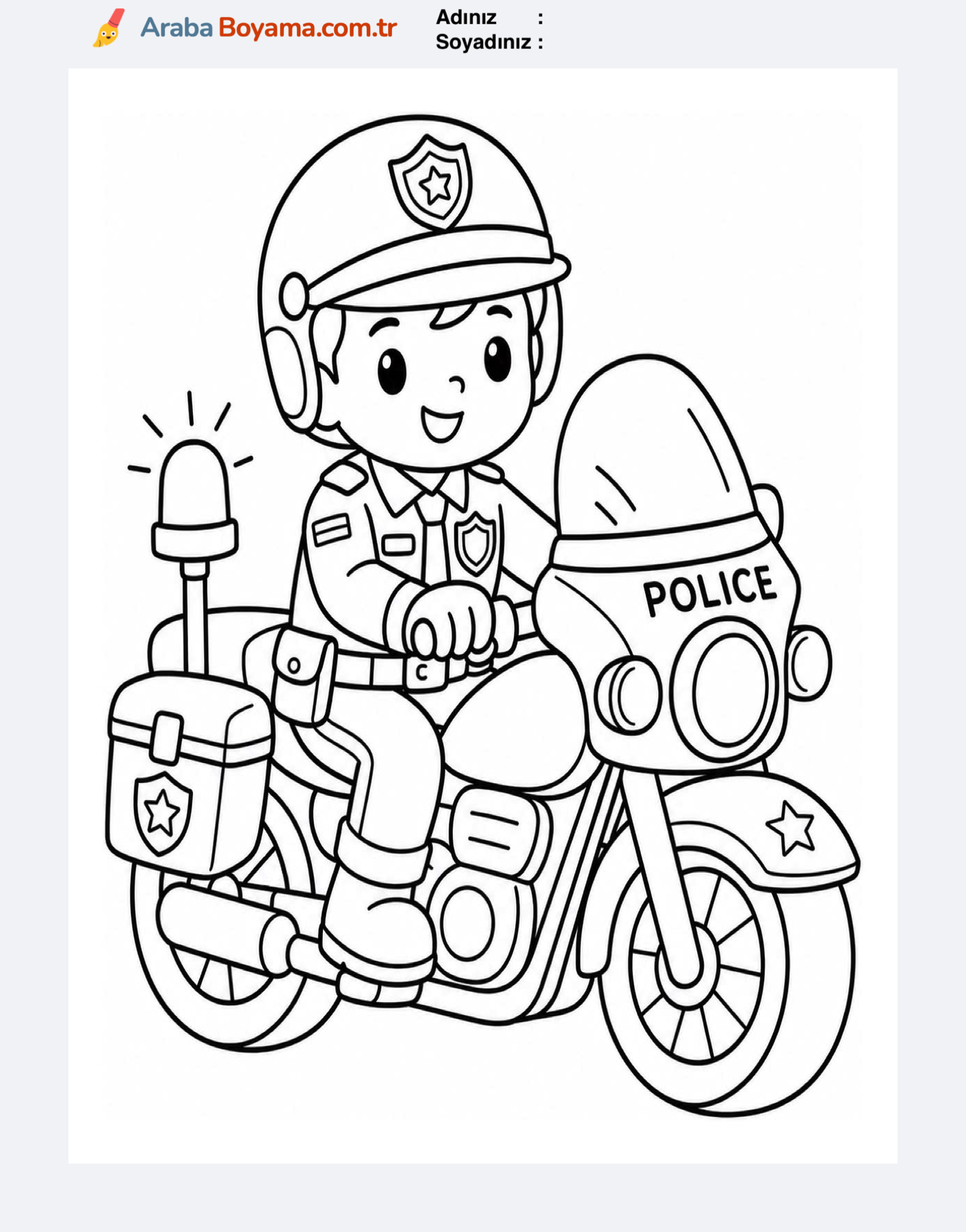Çocuk ve Polis Motoru Boyama