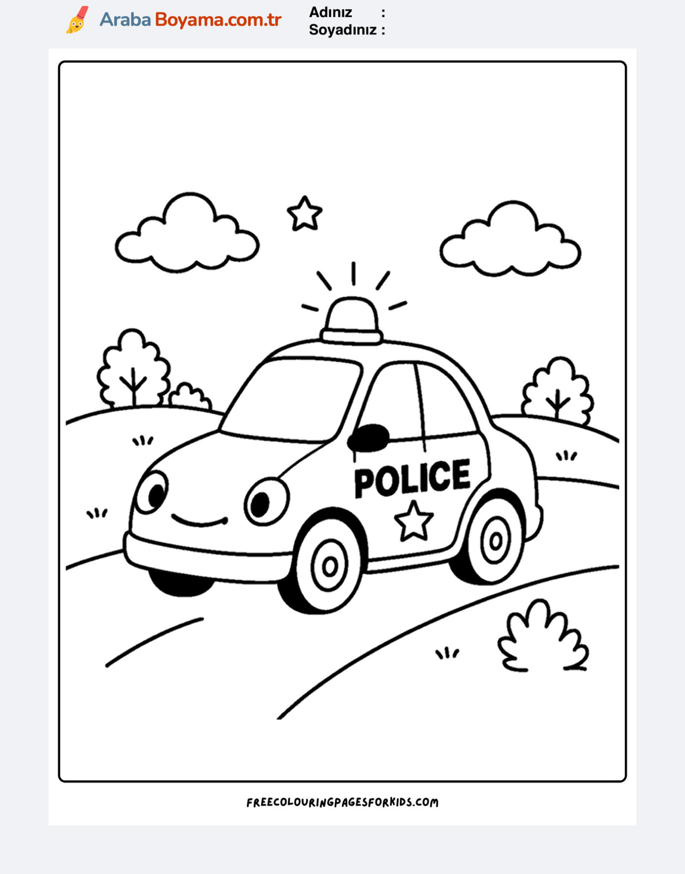 Komik Polis Arabası Boyama